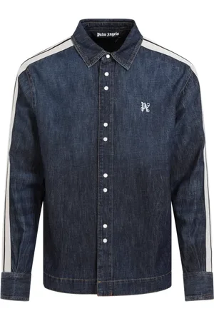 Palm Angels Jakke, Herre, Blå, M, Denim, Blå denimjakke med hvide stropper