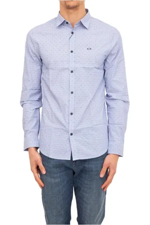 Armani Exchange Skjorte, Herre, Blå, S, Bomuld, Blå Casual-Elegant Skjorte med Mikro Polkaprikker