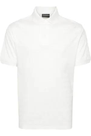 Emporio Armani Top, Herre, Hvid, M, Bomuld, Jacquard Logo Polo Kortærmet Skjorte