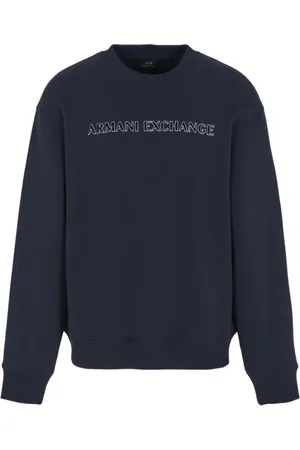 Armani Exchange Sweathshirts & Hoodies, Herre, Blå, XS, Blå Stretch Interlock Sweater Logo Print