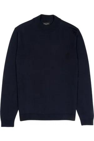 Roberto Collina Strik, Herre, Blå, S, Uld, Navy Merino Wool Mockneck Sweater