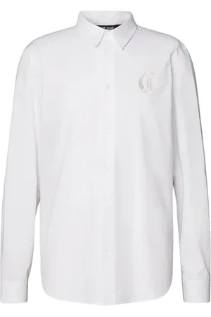 Roberto Cavalli Skjorte, Herre, Hvid, 2XL, Uld, Elegant Hvid Skjorte Gotisk Broderi