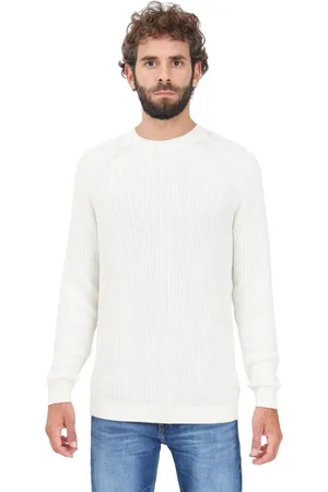 Calvin Klein Strik, Herre, Hvid, L, Bomuld, Hvid Ribstrikket Crewneck Sweater