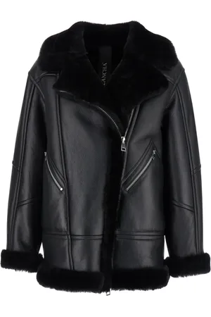 Blancha Jakke, Dame, Sort, M, Læder, Shearling Trim Læderjakke Front Zip