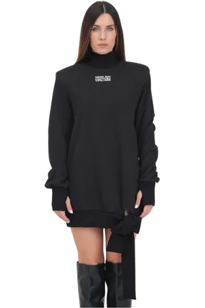 VERSACE Kjole, Dame, Sort, M, Bomuld, Sort Kort Kjole med Gotisk Logo