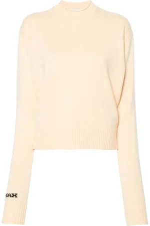 Sportmax Strik, Dame, Gul, L, Uld, Gul uld crewneck sweater