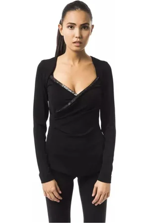 Byblos Top, Dame, Sort, XS, Elegant Åben Krave Langærmet Top