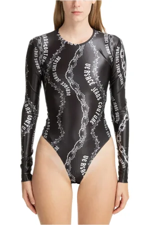 VERSACE Top, Dame, Sort, 2XS, Polyester, Abstrakt Multifarvet Logo Bodysuit