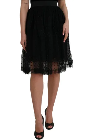 Dolce & Gabbana Nederdel, Dame, Sort, L, Bomuld, Sort Blondekant A-line Nederdel
