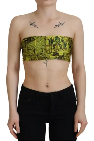 John Galliano Top, Dame, Flerfarvet, XS, Nylon, Gul Grafisk Cropped Top