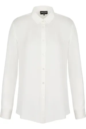 Giorgio Armani Bluser & Skjorter, Dame, Hvid, XS, Uld, Silke Klassisk Krave Knappeskjorte
