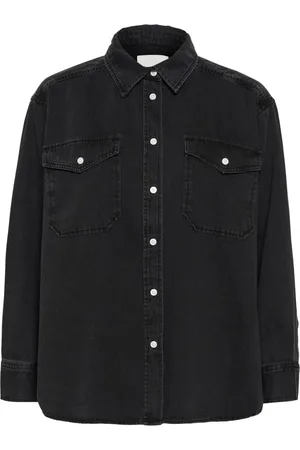Part Two Bluser & Skjorter, Dame, Sort, L, Denim, Denim Bluse med Skjortekrave og Brystlommer