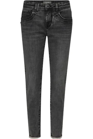 Mos Mosh Jeans, Dame, Grå, W30, Bomuld, Slim-Fit Perla Jeans med Rå Kanter