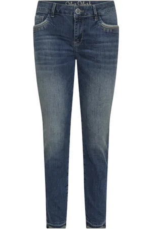 Mos Mosh Jeans, Dame, Blå, W26, Bomuld, Blå Slim-Fit Jeans med Broderede Detaljer