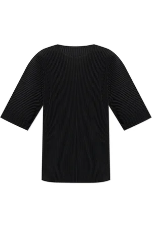 Issey Miyake Top, Herre, Sort, M, Polyester, Plisseret T-shirt