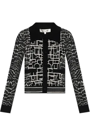 Diane von Furstenberg Strik, Dame, Sort, L, Uld, Knappeop cardigan