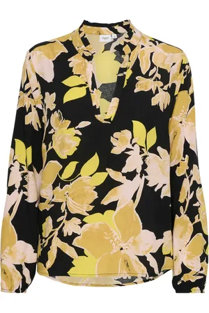 Saint Tropez Bluser & Skjorter, Dame, Gul, XS, Uld, Sort Brændte Blomster Bluse
