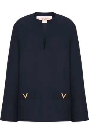 VALENTINO GARAVANI Bluser & Skjorter, Dame, Blå, S, Uld, Blå Silkeskjorte V Guld Detalje