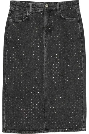 Twin-Set Nederdel, Dame, Sort, M, Denim, Denim Nederdel med Rhinsten Applikationer
