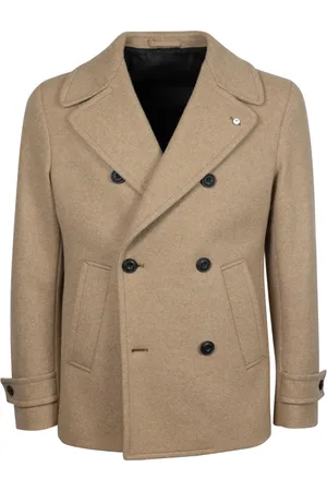 Lubiam Jakke, Herre, , XL, Bomuld, Dobbeltbrystet Peacoat med Brede Revers