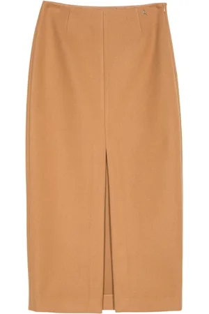 Twin-Set Nederdel, Dame, Brun, M, Polyester, Kamel Nederdel med Frontslids
