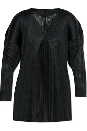 Issey Miyake Strik, Dame, Sort, L, Polyester, Plisseret Cardigan