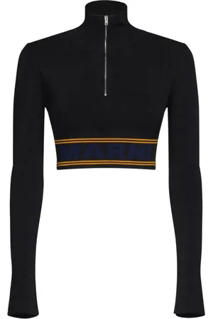 Marni Strik, Dame, Sort, 2XS, Uld, Stribet rullekrave sweater