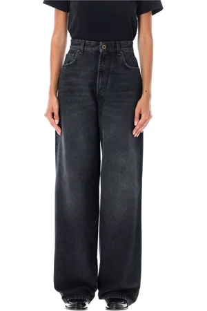 Jean Paul Gaultier Jeans, Dame, Sort, W28, Bomuld, Vintage Sort Malerisk Bag Wide-Leg Jeans