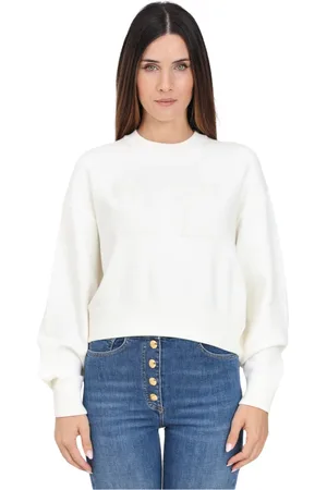 Elisabetta Franchi Strik, Dame, Hvid, S, Uld, Cropped Crewneck Sweater Ivory