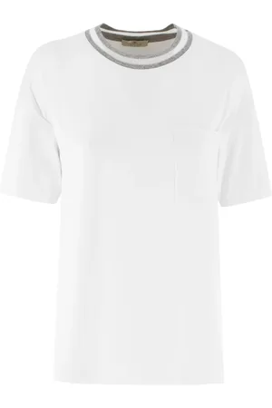 PANICALE Top, Dame, Hvid, L, Lurex Crew Neck Lomme T-shirt