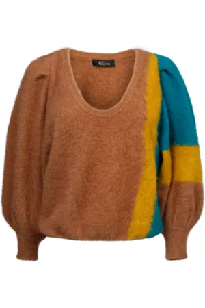 Mes Demoiselles Strik, Dame, Flerfarvet, ONE SIZE, Kort Silke Ræv Sweater Kamel Gul Turkis