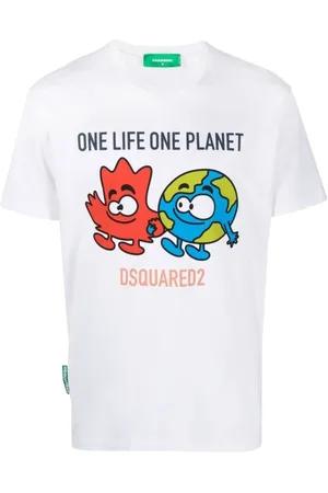 Dsquared2 Top, Herre, Hvid, L, Bomuld, One Life Planet Logo T-Shirt