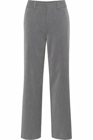 Gestuz Bukser, Dame, Grå, XS, Uld, Grå Pinstripe Straight Leg Bukser