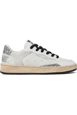 Crime london Sko, Dame, Hvid, 36 EU, Læder, Hvide lædersneakers med glitterdetaljer
