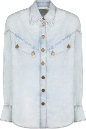 ZIMMERMANN Bluser & Skjorter, Dame, Blå, L, Denim, Blå Denim Skjorte med Knapper