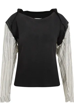 Maison Margiela Bluser & Skjorter, Dame, Sort, M, Bomuld, Sort bomulds T-shirt med unikke detaljer