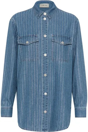 Cream Bluser & Skjorter, Dame, Blå, M, Denim, Blå Denim Rhinestone Skjorte Bluse