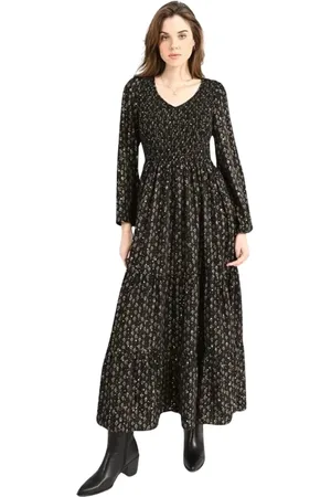 Molly Bracken Kjole, Dame, Sort, XS, Polyester, Lang Flydende Smocket Bryst Kjole