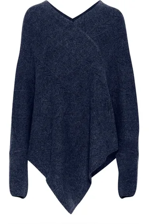 Cream Jakke, Dame, Blå, ONE SIZE, Strik Poncho Total Eclipse Mønster