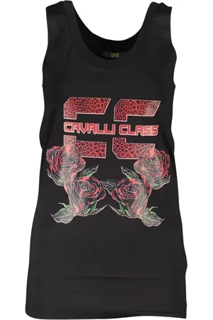 Roberto Cavalli Top, Dame, Sort, S, Bomuld, Sort Trykt Tank med Logo Detalje