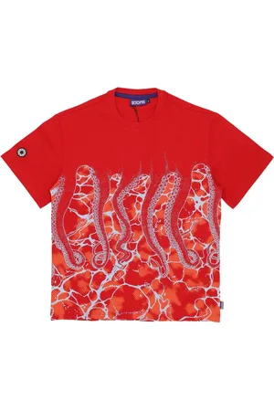 Octopus Top, Herre, Rød, XS, Bomuld, Rød Marmor Herre T-shirt