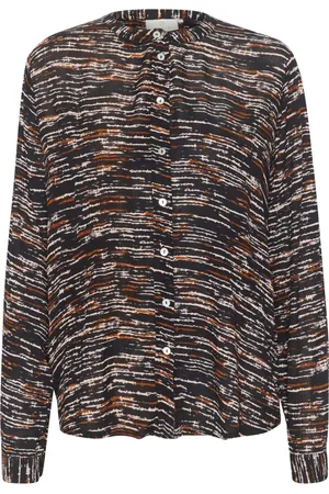 Kaffe Bluser & Skjorter, Dame, Flerfarvet, 3XL, Uld, Sort Uregelmæssige Linjer Skjortebluse
