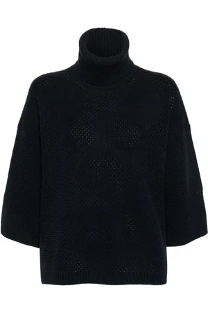 Fabiana Filippi Strik, Dame, Blå, S, Uld, Blå Merino Uld-Silke Sweater