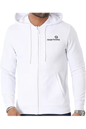 Sergio Tacchini Sweathshirts & Hoodies, Herre, Hvid, L, Bomuld, Fed Hættetrøje med Lynlås - Hvid