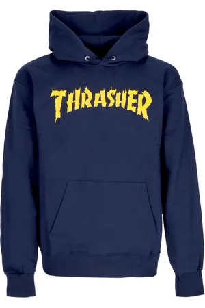 Thrasher Sweathshirts & Hoodies, unisex, Blå, M, Bomuld, Navy Hoodie med Kængurulomme