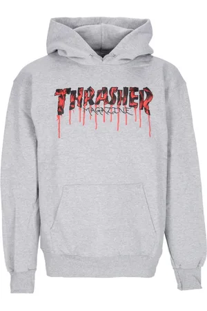 Thrasher Sweathshirts & Hoodies, unisex, Grå, M, Bomuld, Bloddråbe hættetrøje lys stål/rød