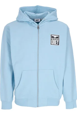Obey Sweathshirts & Hoodies, Herre, Blå, XL, Bomuld, Øjne Ikon Lynlås Hættetrøje Premium Fransk Terry