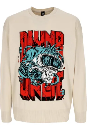 DOLLY NOIRE Strik, Herre, , L, Skull Party Letvægts Sweater Moonlight