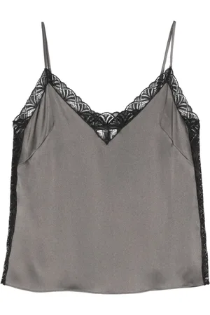 Alberta Ferretti Top, Dame, Grå, L, Satin, Grå Blonde Satin Top Ærmeløs V-Hals