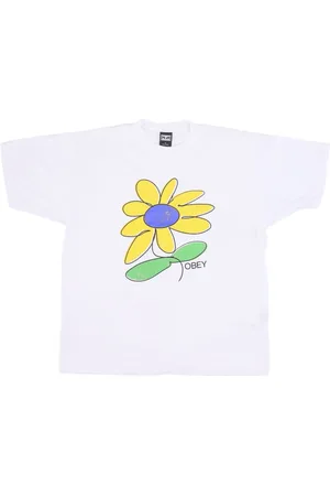 Obey Top, Herre, Hvid, S, Bomuld, Solblomst Print T-shirt Hvid Herre T-shirt